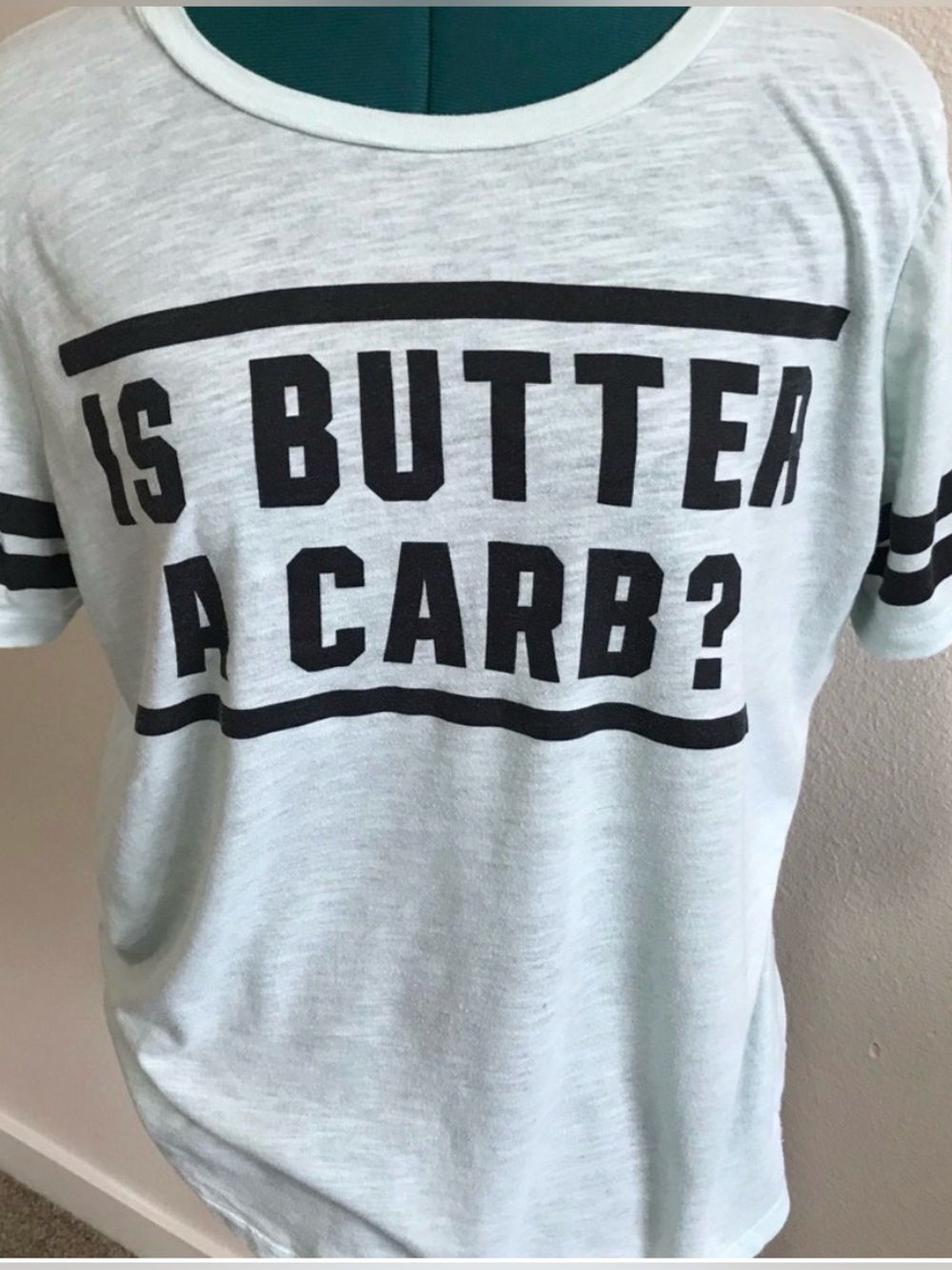 Pink “Is Butter A Carb?” T shirt, large